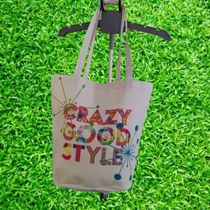 New $60‎ Neiman Marcus Women's White Crazy Good Style Canvas Tote Bag